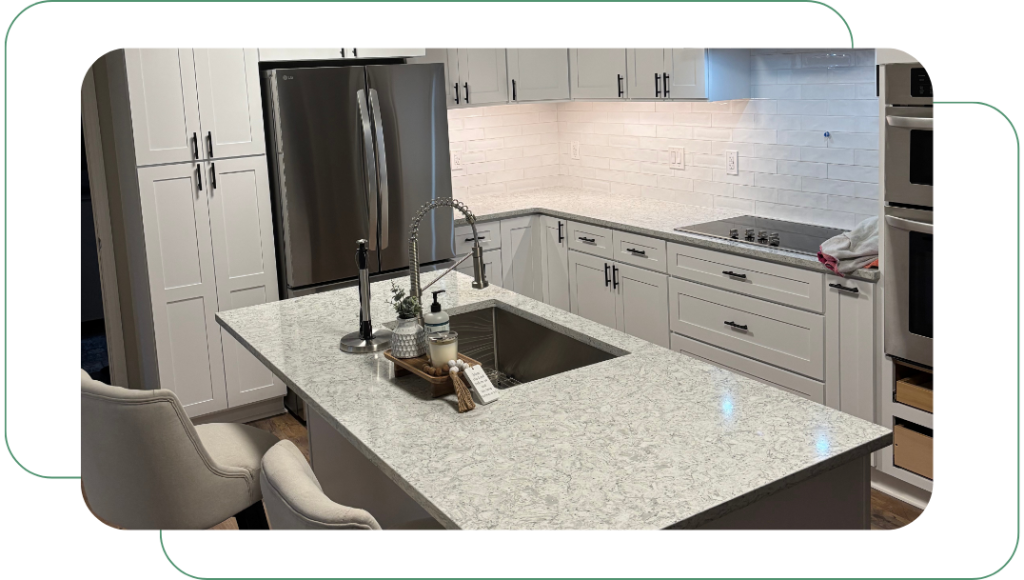 Custom granite kitchen countertops and cabinets installed in a modern Ladson, SC home.